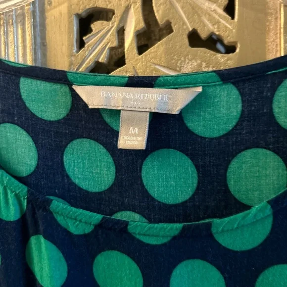 Blue Green Polka dot Banana Republic drop waist dress 3/4 sleeves Spring Casual - Picture 6 of 11